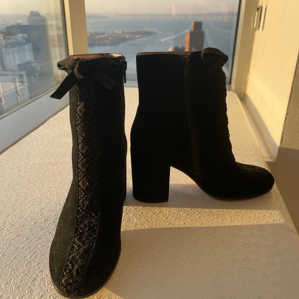 Black Suede booties with embroidery